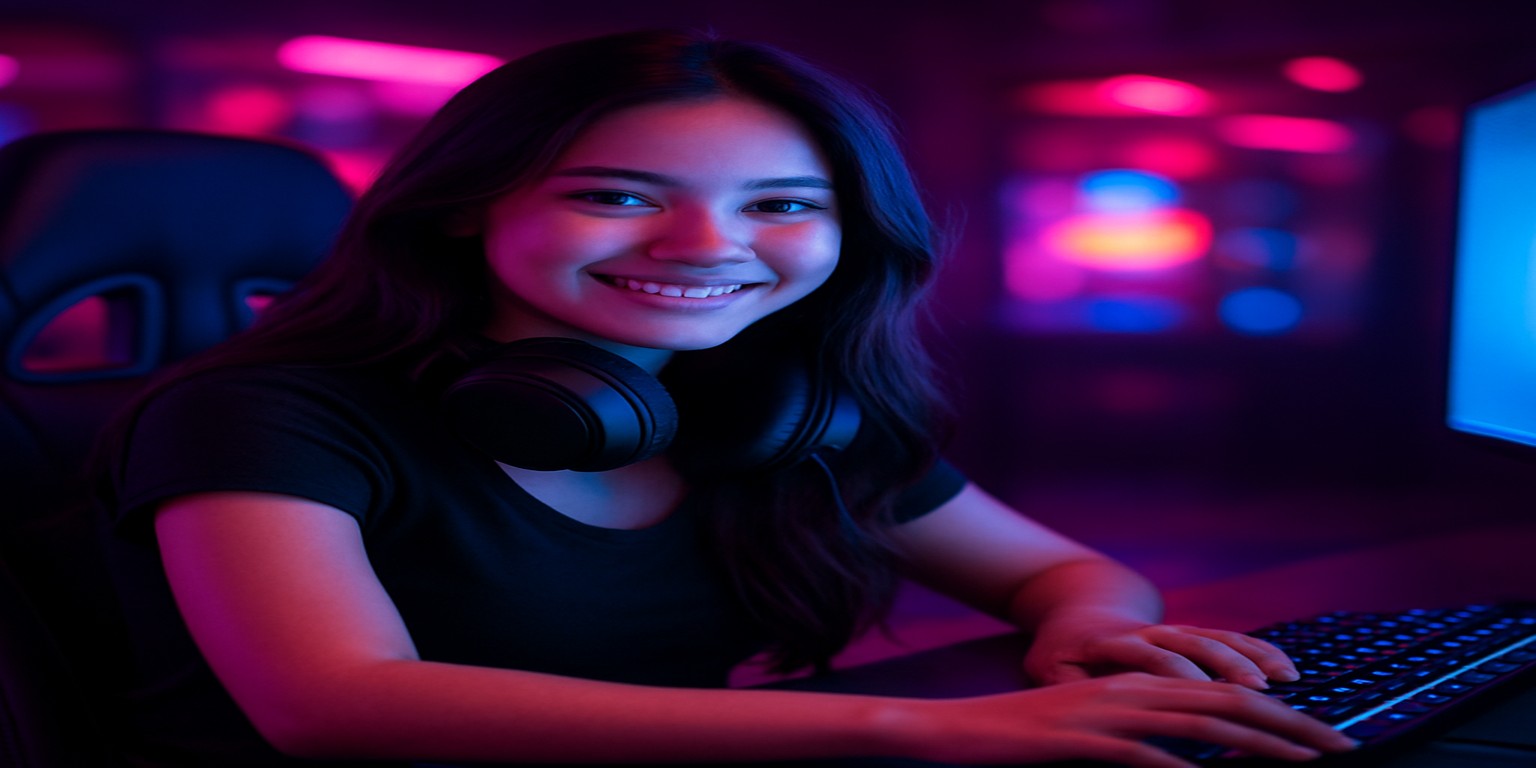 bd999-এ গেম খেলে আনন্দিত এক নারী